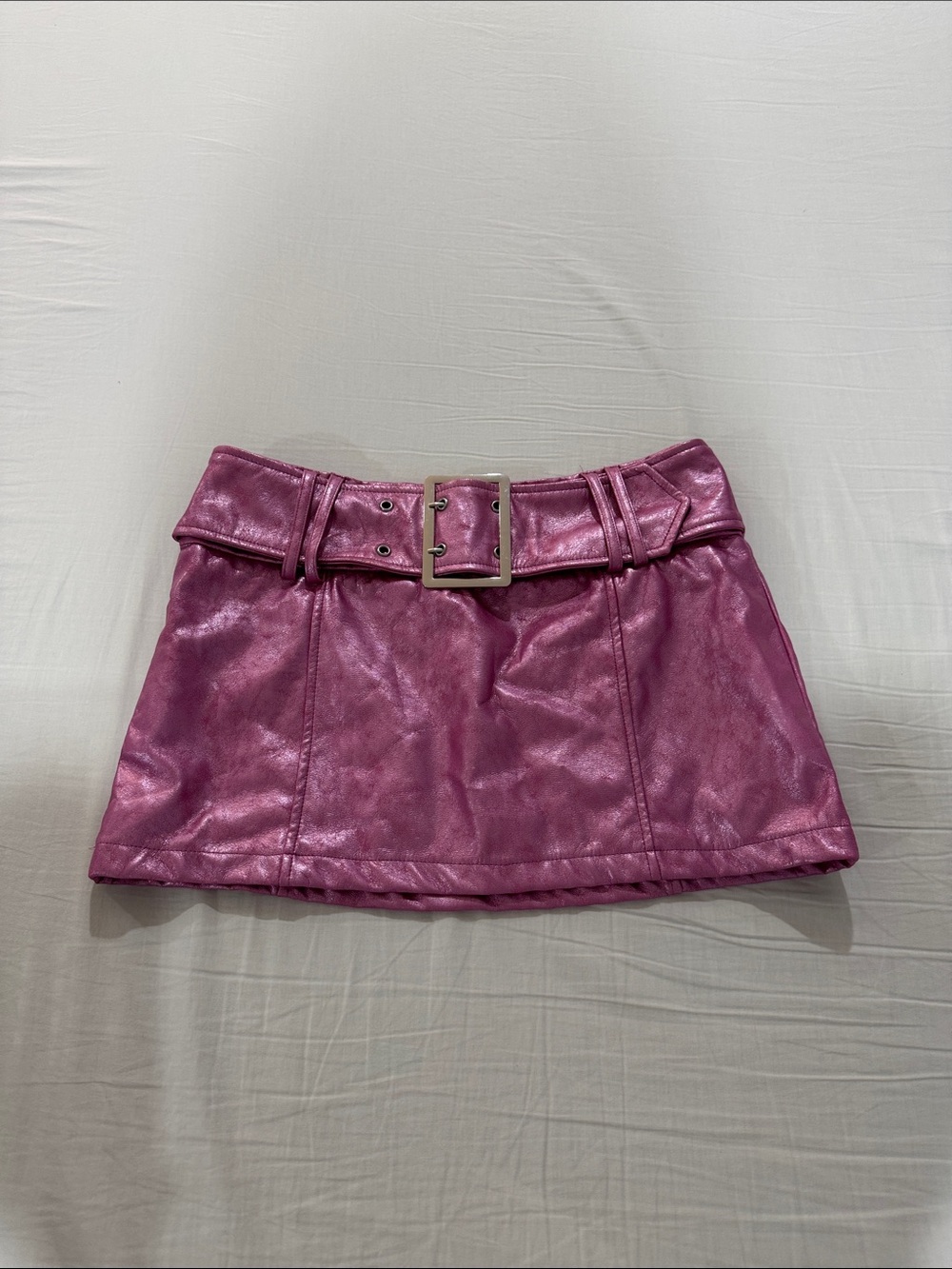 Pink Faux Leather Mini Skirt with Belt